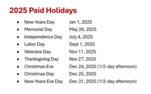2025 Paid Holidays2