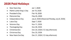 2026 Paid Holidays